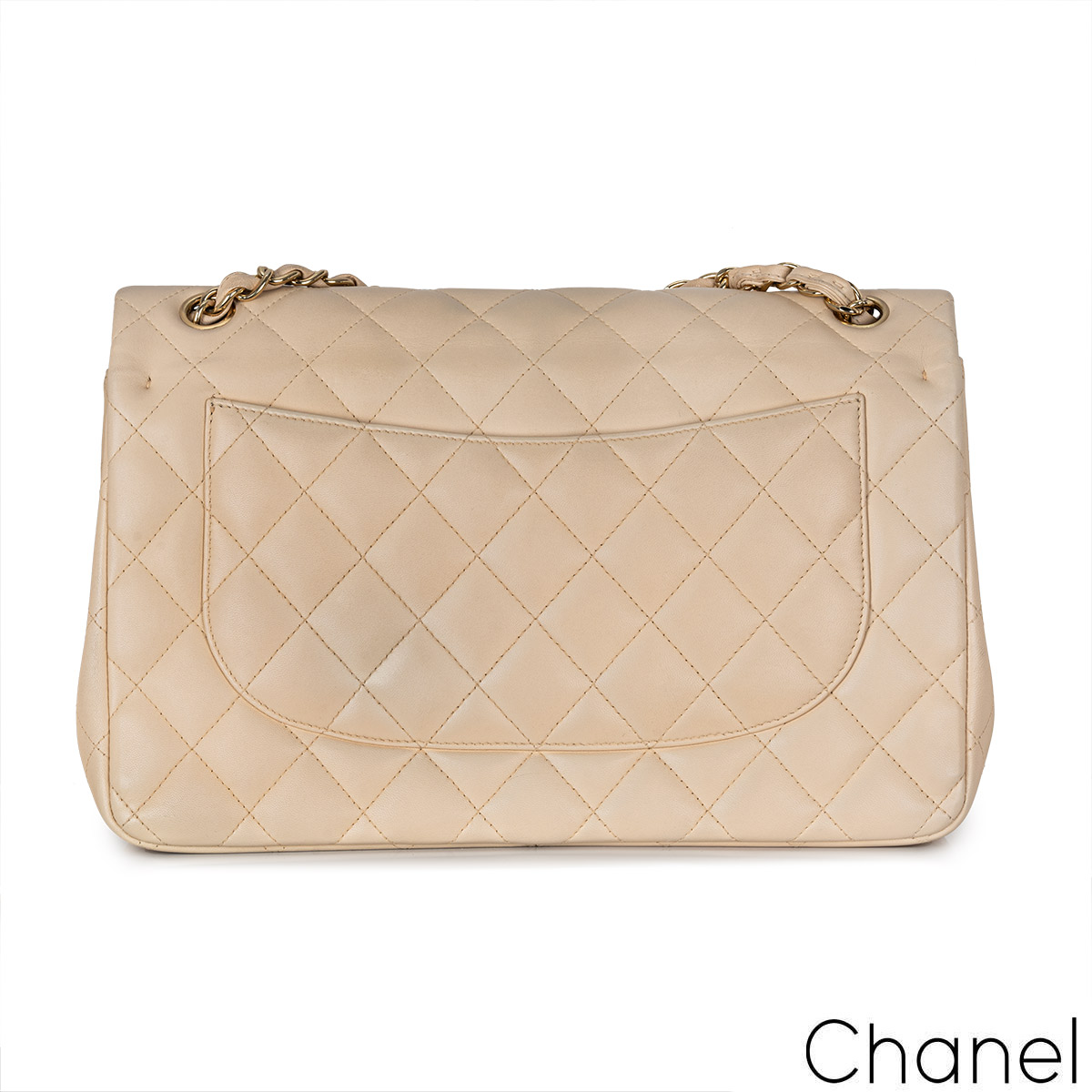 Chanel Beige Lambskin Jumbo Classic Flap SHW